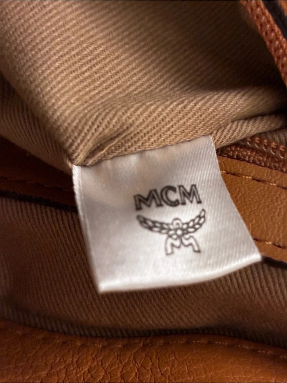 MCM Logo Visetos Pattern Shoulder Hobo Bag Leather Brown Cognac MSRP $1198